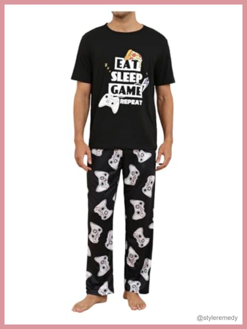 Men's 2 Piece Summer Pajama Set Short Sleeve Graphic Tee Long Pants Loungewear